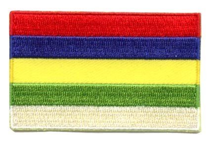 Terschelling flag patch with red, blue, yellow, green, and white stripes, 6.5 x 4 cm.