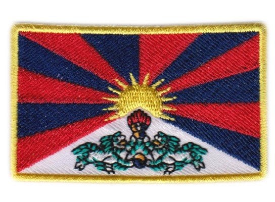 Tibet flag patch with snow lion design, 6.5 x 4 cm, embroidered.