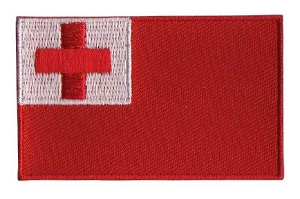 Tonga flag patch with red cross on white square, size 6.5x4 cm.