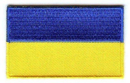 Ukraine flag patch with blue and yellow stripes, measuring 6.5 x 4 cm.