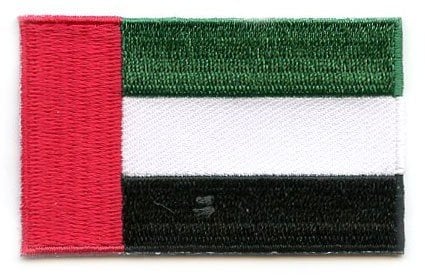 United Arab Emirates flag patch, 6.5 x 4 cm, with red vertical and green, white, black horizontal stripes.