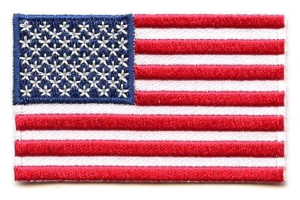 United States of America flag patch with 13 stripes and 50 stars, 6.5 x 4 cm.