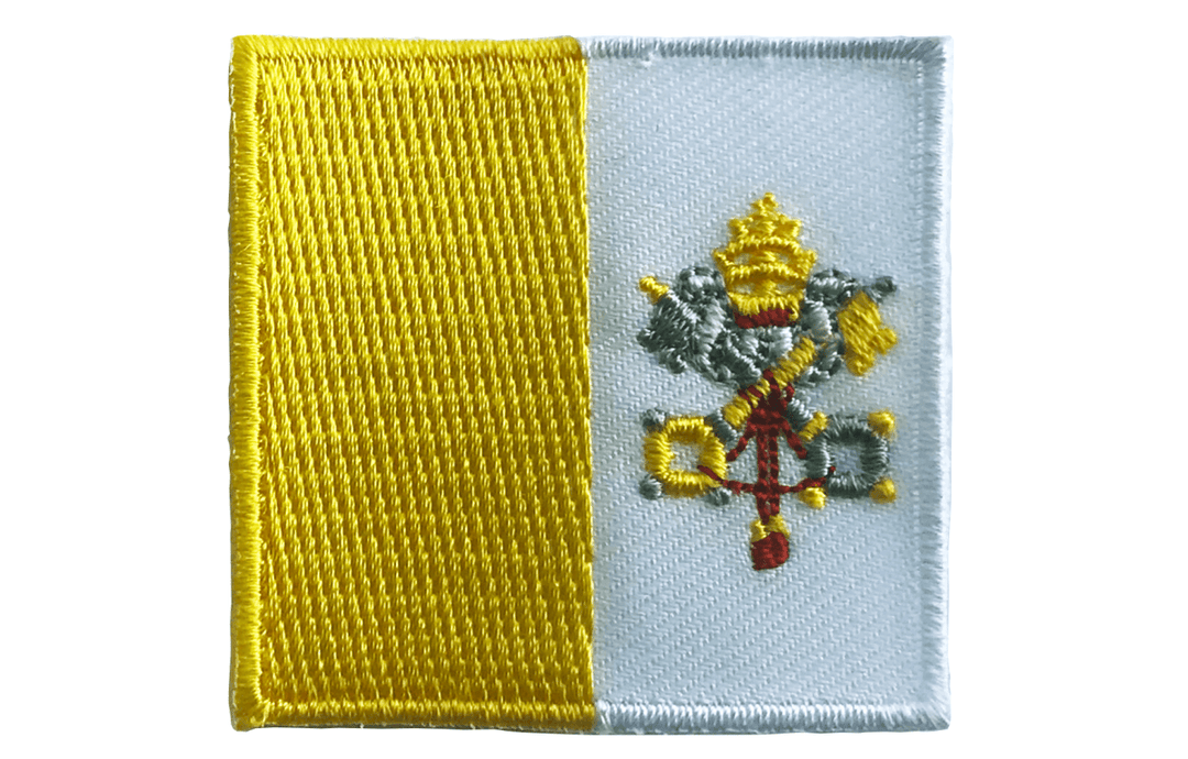 Vatican flag patch with yellow and white halves, featuring crossed keys and papal miter.