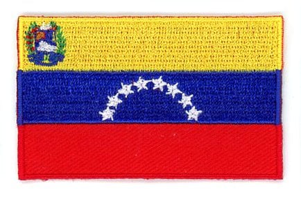 Venezuela flag patch with yellow, blue, red stripes, seven stars, and coat of arms.