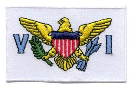 US Virgin Islands flag patch featuring a yellow bald eagle with US shield, holding arrows and laurel, on a white base.