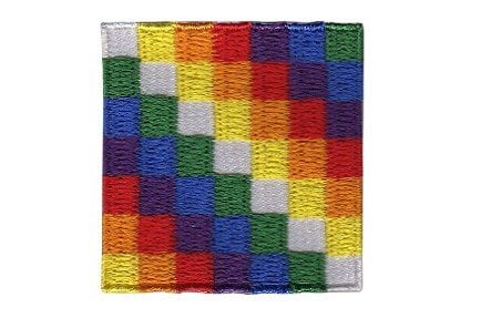 Wiphala flag patch 4x4 cm with colorful 7x7 square design representing Andean cultures.
