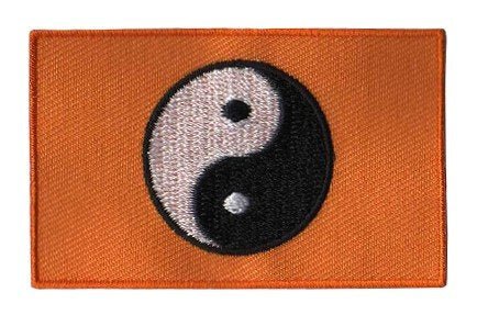 Yin Yang flag patch, 6.5 x 4 cm, orange background.